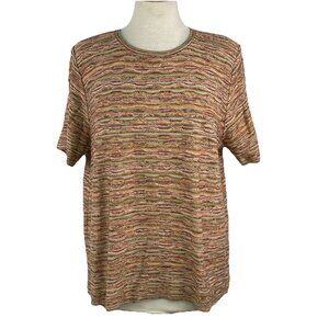 Alfred Dunner Size XL Space Dye Wavy Stripe Short Sleeve Top Knit USA Made